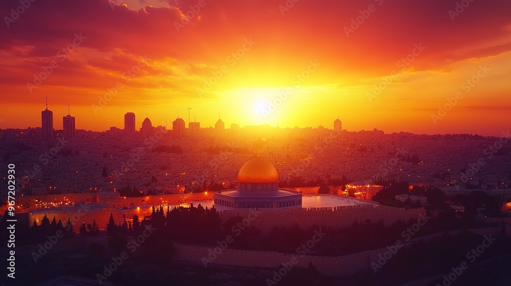 A captivating view of Jerusalem framed by a lush arrangement of pink roses. The cityscape blends seamlessly with the vibrant floral backdrop, creating a harmonious and romantic visual that highlights A captivating view of Jerusalem framed by a lush arrangement of pink roses. The cityscape blends seamlessly with the vibrant floral backdrop, creating a harmonious and romantic visual that highlights