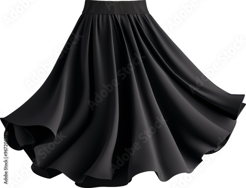 Elegant black skirt isolated on transparent background.