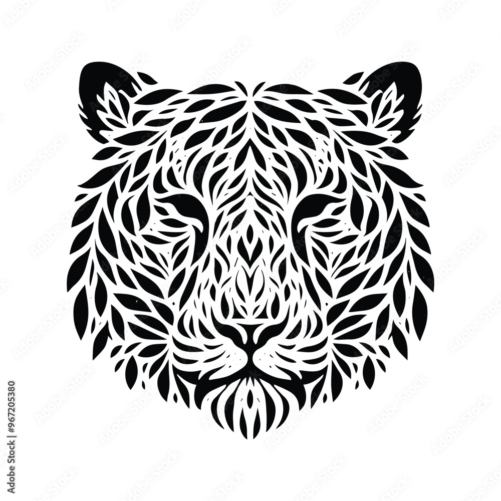 Obraz premium Tiger made by simple botanical drawing, black and white animal illustration black and white animal illustration