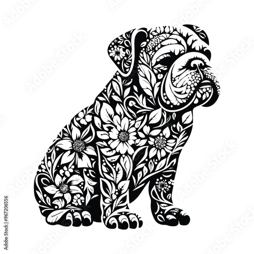 Wallpaper Mural Bulldog made by simple botanical drawing, black and white animal illustration black and white animal illustration Torontodigital.ca