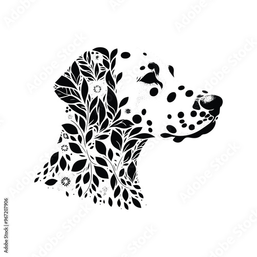 dalmatian dog made by simple botanical drawing, black and white animal illustration black and white animal illustration