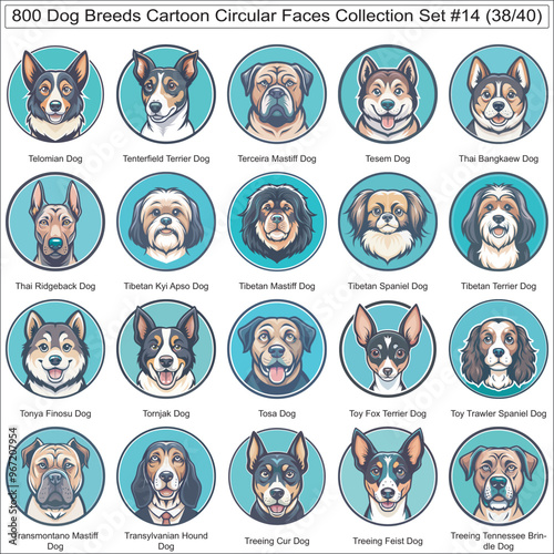 Dog Breeds Cartoon Circular Dog Faces Collection Set of 800 Dog Faces Isolated Part 38 photo