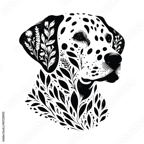 dalmatian dog made by simple botanical drawing, black and white animal illustration black and white animal illustration