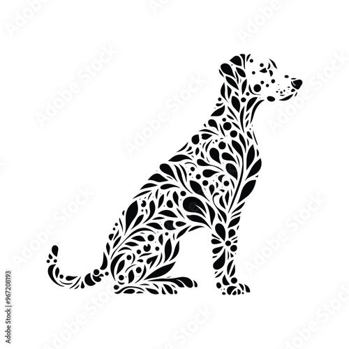 dalmatian dog made by simple botanical drawing, black and white animal illustration black and white animal illustration