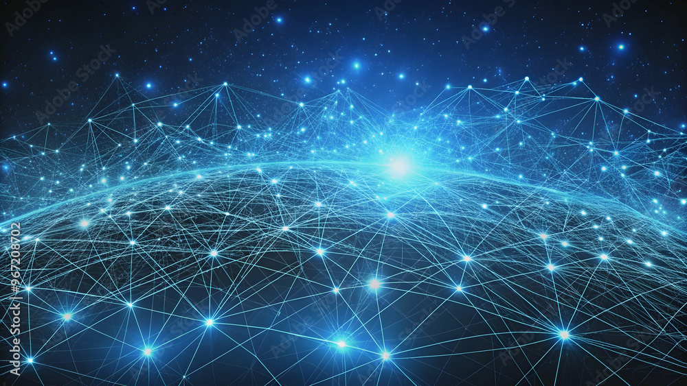 Sky blue networking lines on a galaxy-like dark background for logistics communications , logistics