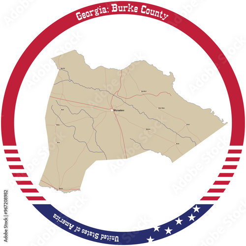Map of Burke County in Georgia, USA arranged in a circle.