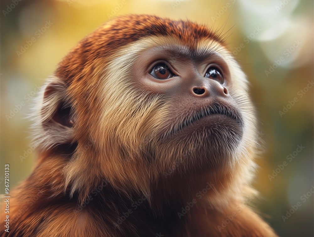 Capuchin Monkey, Cebus capucinus, close up with warm tones in a natural forest Capuchin Monkey, Cebus capucinus, close up with warm tones in a natural forest