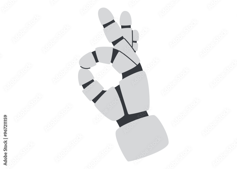 Technology concept. AI concept. Robots hand gesture showing sign OK isolated on white background. Technology concept. AI concept. Robots hand gesture showing sign OK isolated on white background.