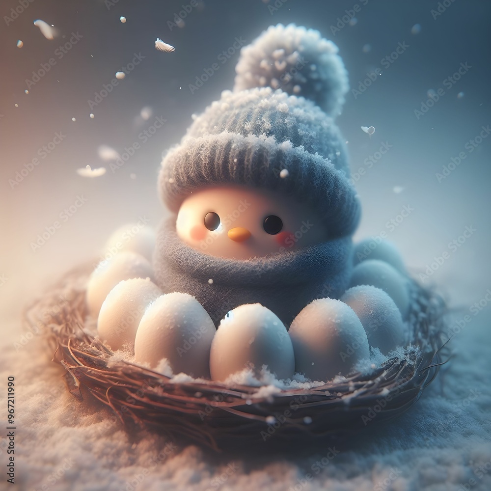 Obraz premium Funny lovely eggs winter hats created by generative ai