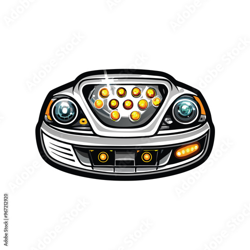 Illustration of a modern car's front headlight with LED bulbs.