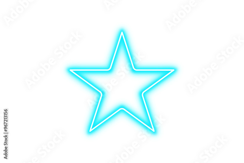 PNG Neon blue star, Neon star icon on transparent background. Cut out. Glowin star frame. Mockup, template, Holiday, party celebration design elements
