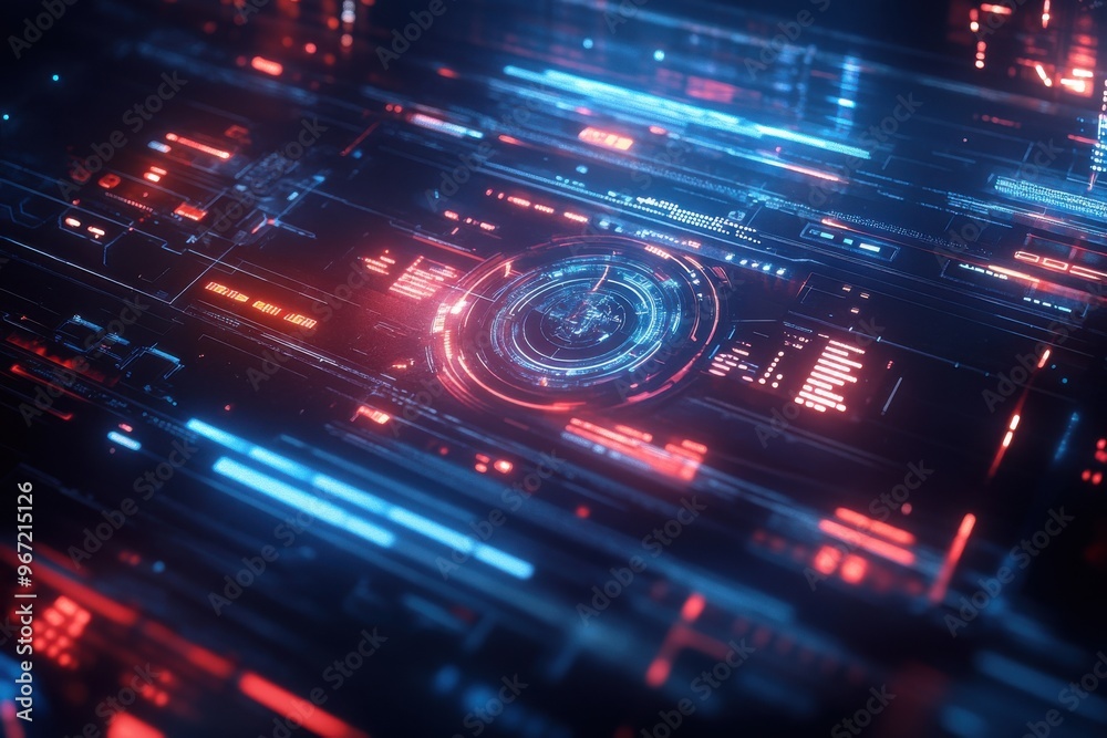 Fototapeta premium Background featuring holographic interface elements and data streams