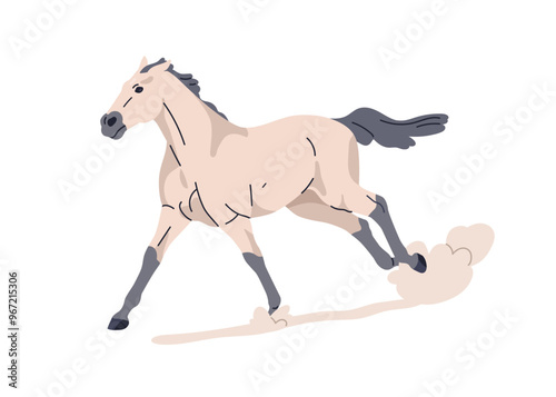 Horse running fast, galloping. Thoroughbred stallion in action. Beautiful str...