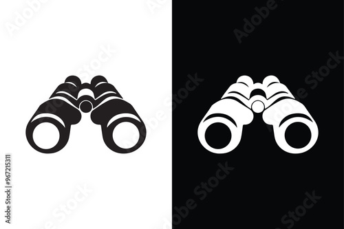 Binoculars silhouette vector icon with black and white background. 