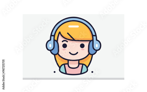 Cute cartoon girl with headphones Vector illustration Call center