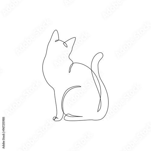 Abstract cat outline drawing. Continuous one line art of feline pet. Vector minimalistic linear illustration. Cat contour shape symbol.
