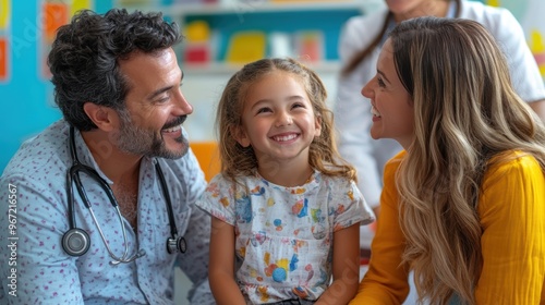 Comforting Moments at a Pediatric Clinic - Trusting Care, Heartwarming Interactions, and Colorful Environment