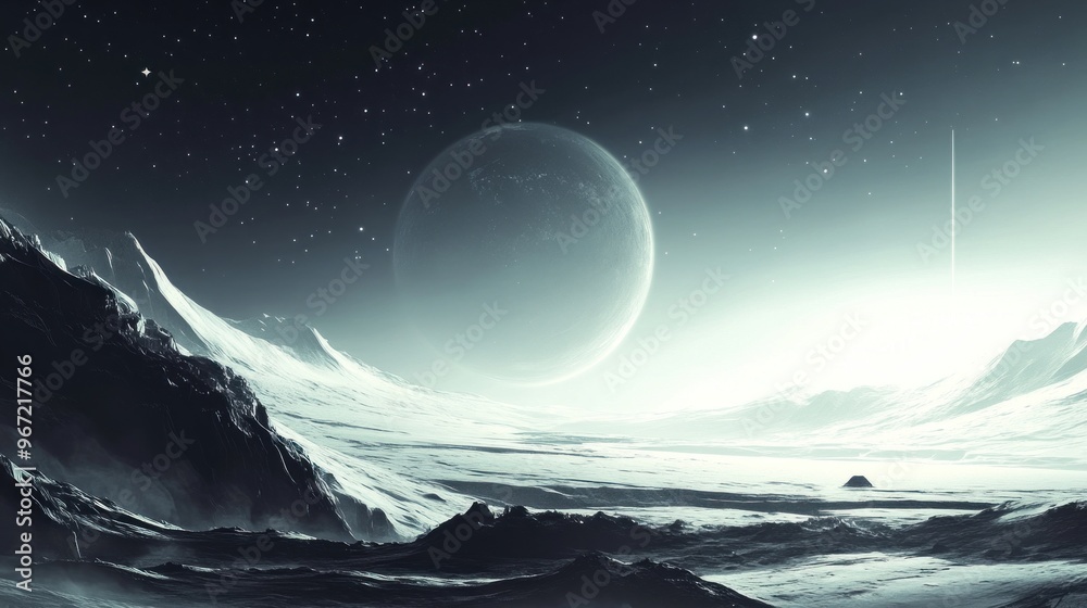 Fototapeta premium Alien Landscape with Planet and Stars