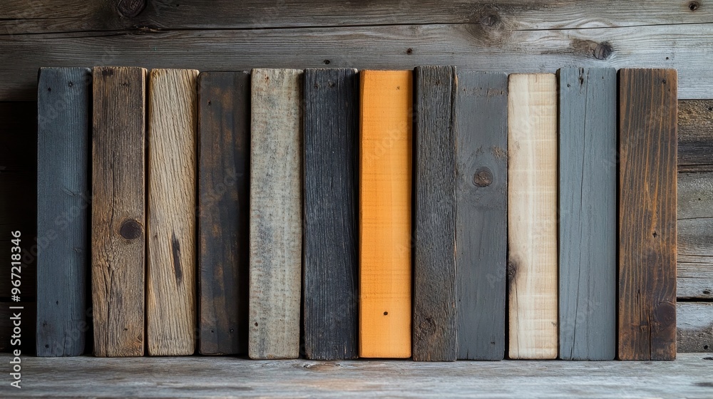 Swatches of rustic, reclaimed wood with a variety of finishes, from natural grey patina to warm, stained tones Swatches of rustic, reclaimed wood with a variety of finishes, from natural grey patina to warm, stained tones