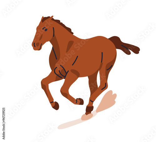 Galloping horse. Thoroughbred stallion running fast, rushing with speed. Stro...
