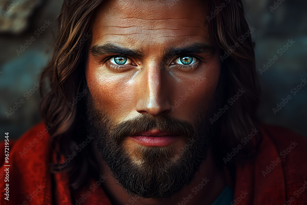Realistic close-up portrait of Jesus Christ with detail Realistic close-up portrait of Jesus Christ with detail