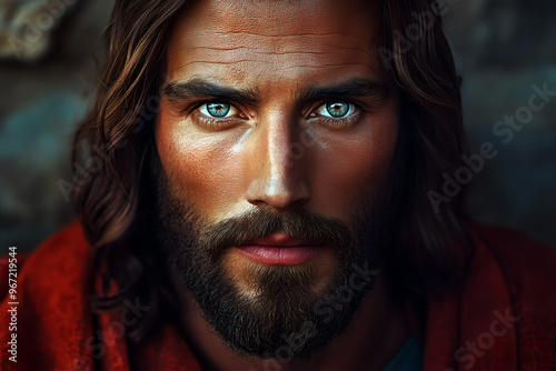 Realistic close-up portrait of Jesus Christ with detail