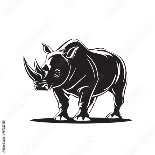 Rhinoceros in cartoon, doodle style . Image for t-shirt, web, mobile apps and ui. Isolated 2d vector illustration in logo, icon, sketch style, Eps 10, black and white. AI Generative