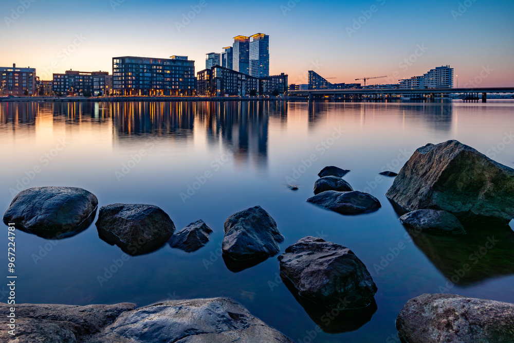 Helsinki skyline at sunset