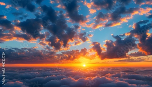 serene sunset sky adorned with clouds in a tranquil atmosphere