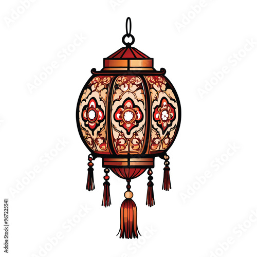 An illustration of a traditional Chinese paper lantern with intricate designs.