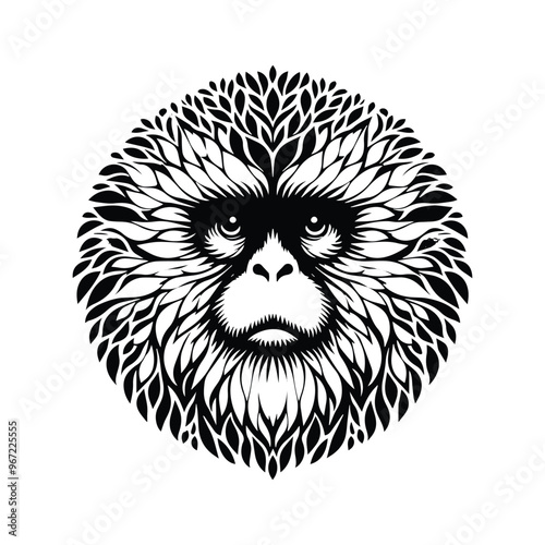galada monkey made by simple botanical drawing, black and white animal illustration black and white animal illustration