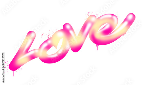 Realistic 3d yellow pink graffiti love bubble text effect design
