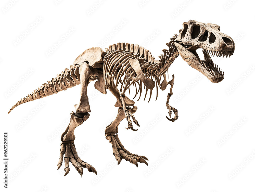 a dinosaur skeleton on a white background