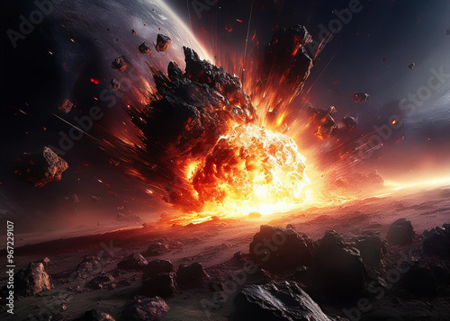 Obraz na płótnie 小惑星が惑星に衝突