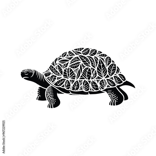 tortoise reptile made by simple botanical drawing, black and white animal illustration