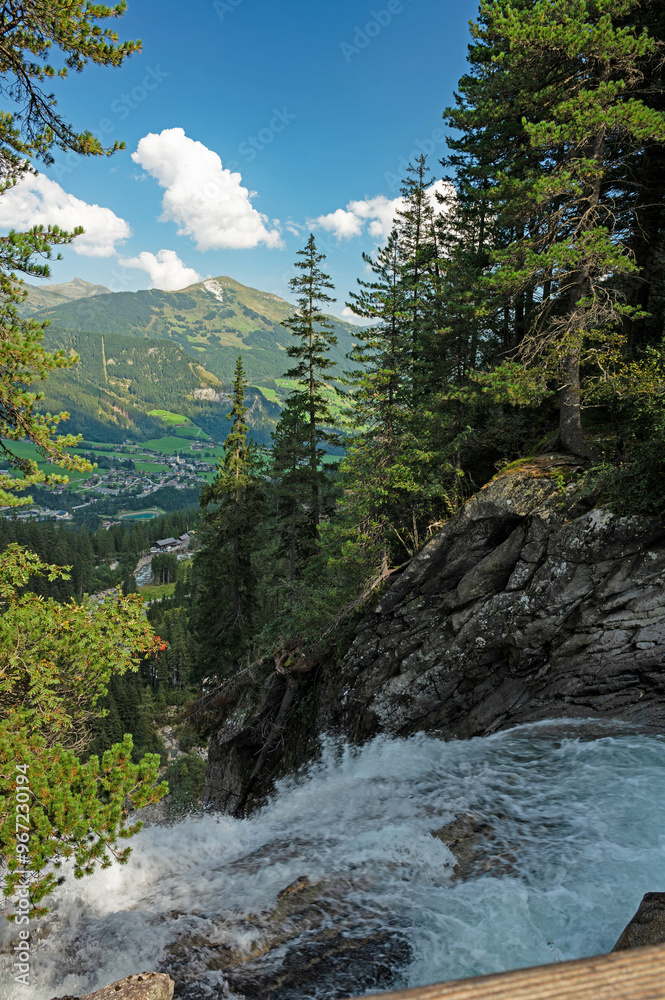 view from the top of the amazing Krimml falls in the Hohe Tauern national park in Austria to the village Krimml view from the top of the amazing Krimml falls in the Hohe Tauern national park in Austria to the village Krimml
