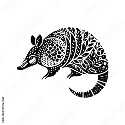 Armadillo made by simple botanical drawing, black and white animal illustration black and white animal illustration