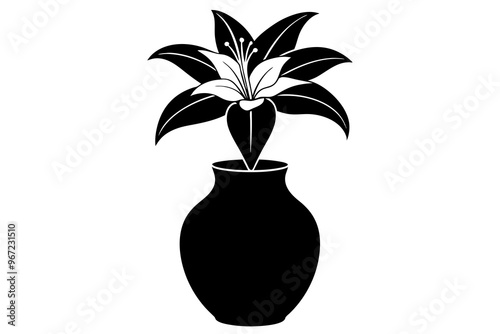 A Persian lily, white and majestic, sits in a vase on a white table, a flower of purity and devotion vector art illustration photo