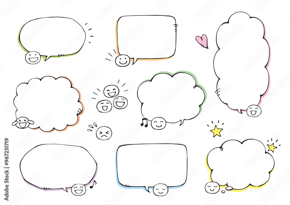 手描きの顔付き吹き出しセット 手描きの顔付き吹き出しセット