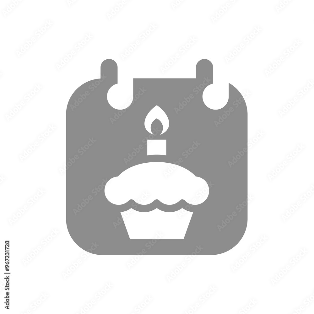 Fototapeta premium Calendar page and birthday cake. Cupcake with candle, celebration reminder vector icon.