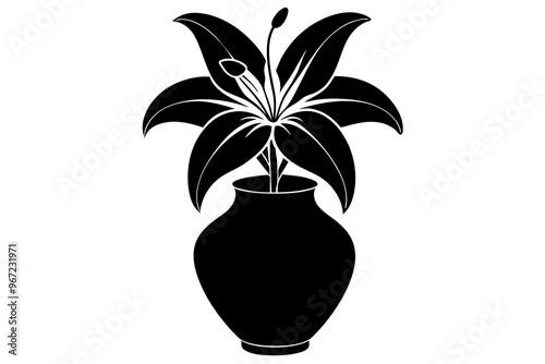 A Persian lily, white and majestic, sits in a vase on a white table, a flower of purity and devotion vector art illustration photo