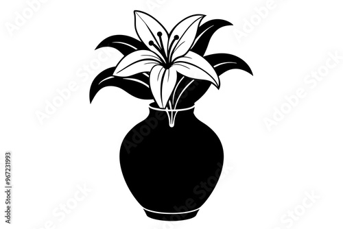 A Persian lily, white and majestic, sits in a vase on a white table, a flower of purity and devotion vector art illustration photo