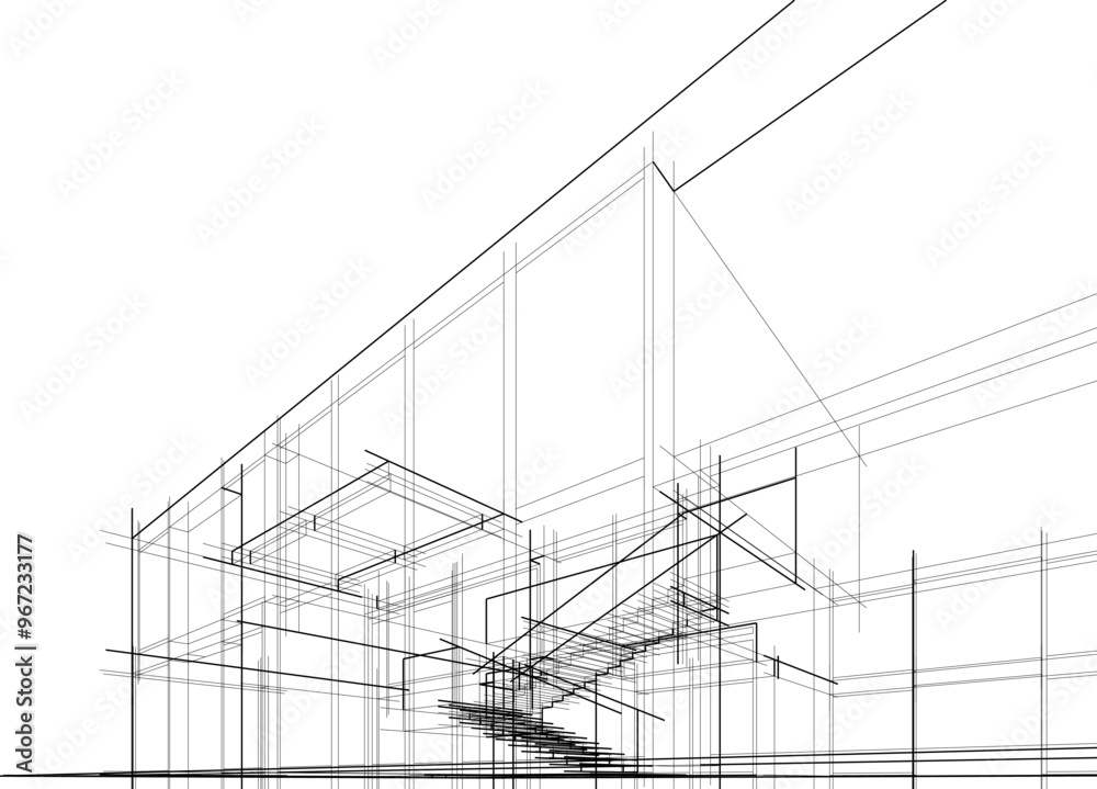 Architectural sketch of modern building vector 3d illustration Architectural sketch of modern building vector 3d illustration