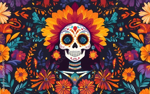 Festive Mexican Day of the Dead Banner Bright Cultural Art suitable for business background, poster, wallpaper, banner, greeting card and advertisement