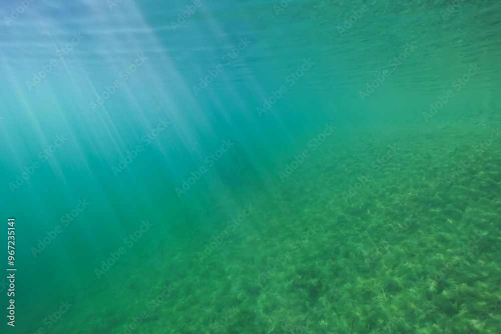 Underwater photo, rays of sun penetrate the water at the quarry of Lake Rummu. Underwater photo, rays of sun penetrate the water at the quarry of Lake Rummu.