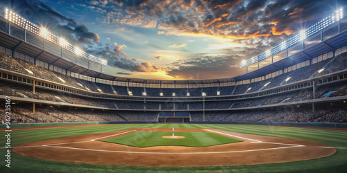 Baseball field in outdoor stadium with copy space, Baseball, field, outdoor, stadium, grass, sport, game, diamond