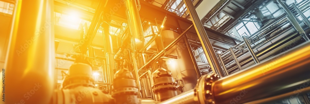 An industrial manufacturing background featuring machinery, gears, and ...