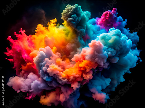 Abstract Colorful Smoke on a Black Background. Dramatic Color Smoke Clouds and rainbow colored.