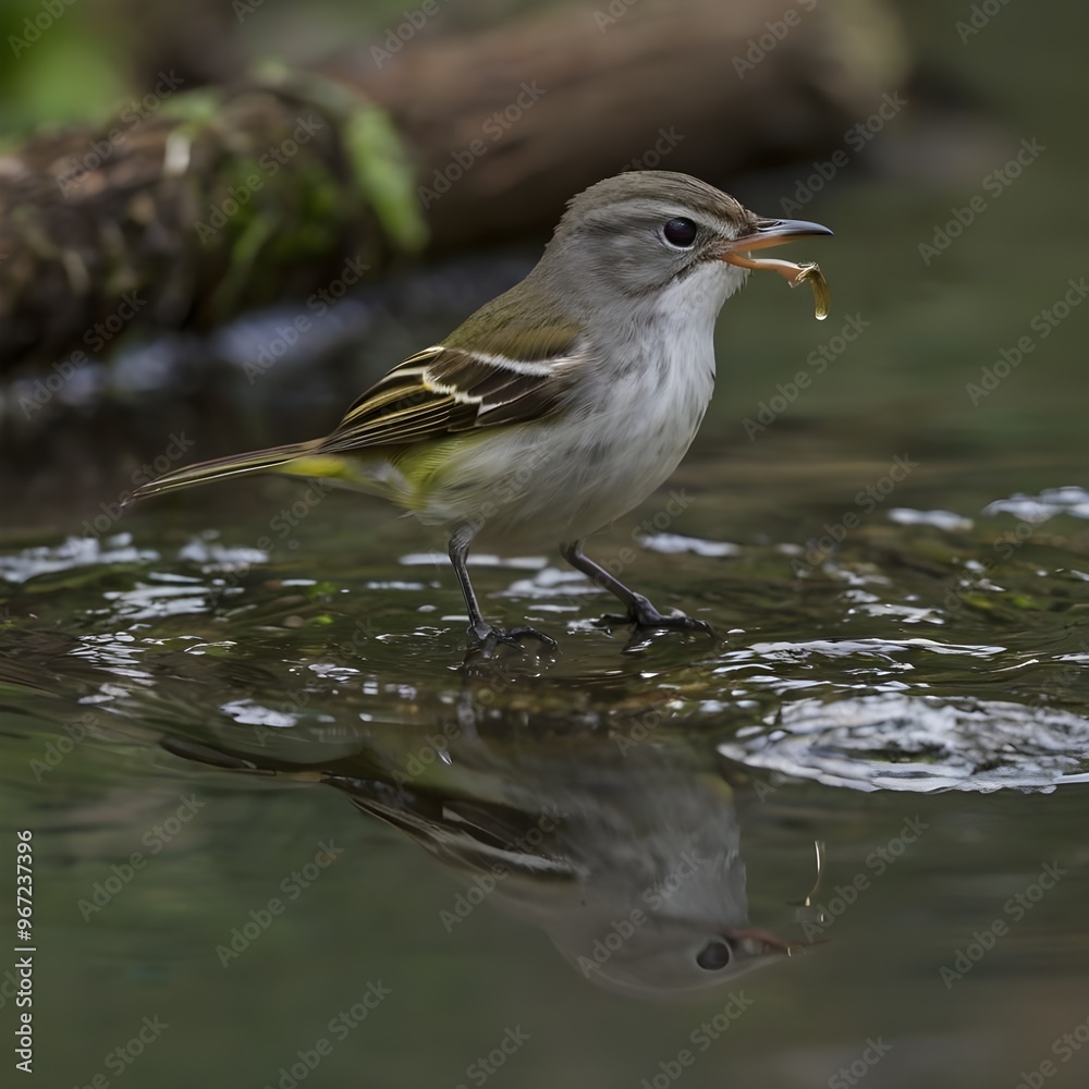 Detailed Acadian Flycatcher Bird Illustration with Realistic Features in Natural Setting Detailed Acadian Flycatcher Bird Illustration with Realistic Features in Natural Setting
