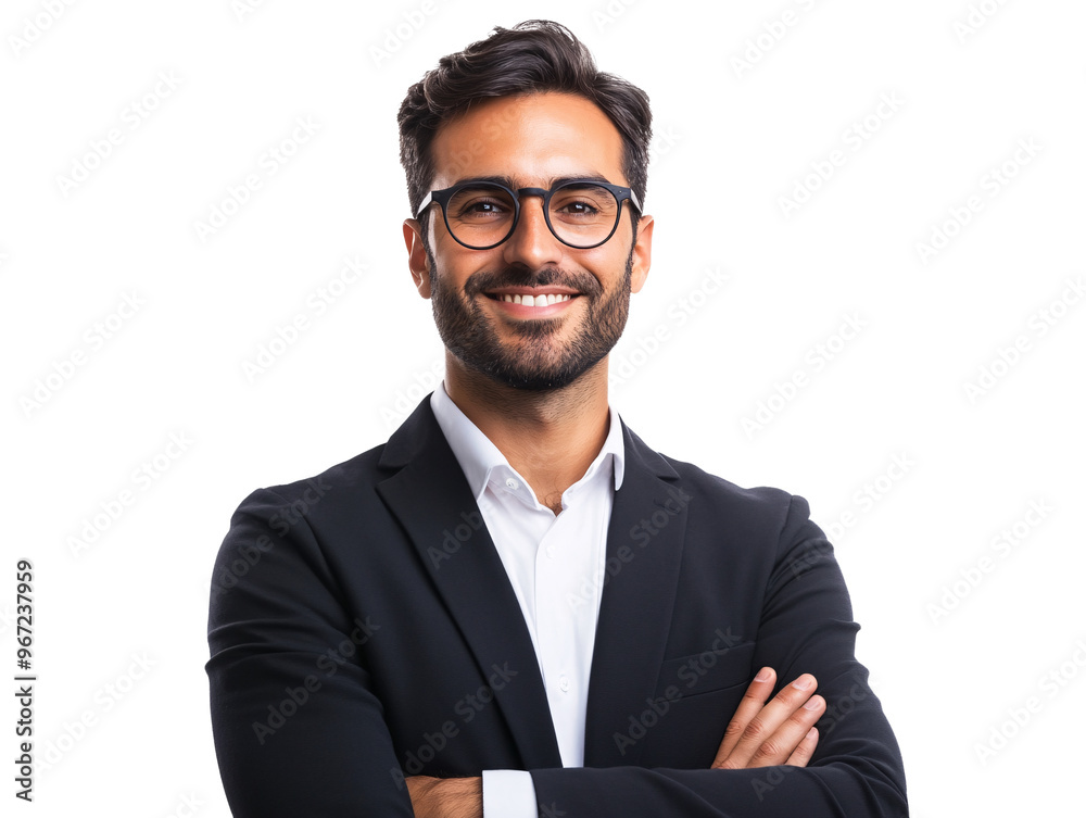 a man wearing glasses and a suit